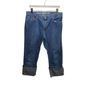 Ralph Lauren Jeans Womens 14 Blue Cuffed Stovepipe Capri Relaxed Nautical Preppy